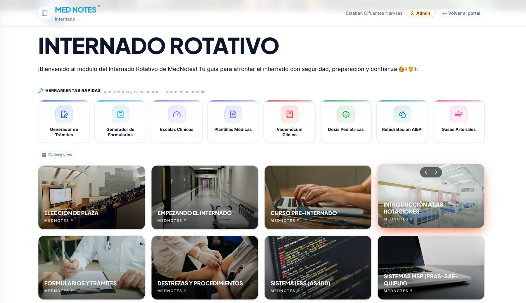 Módulo Internado Rotativo en la plataforma MedNotes: herramientas rápidas y los submódulos